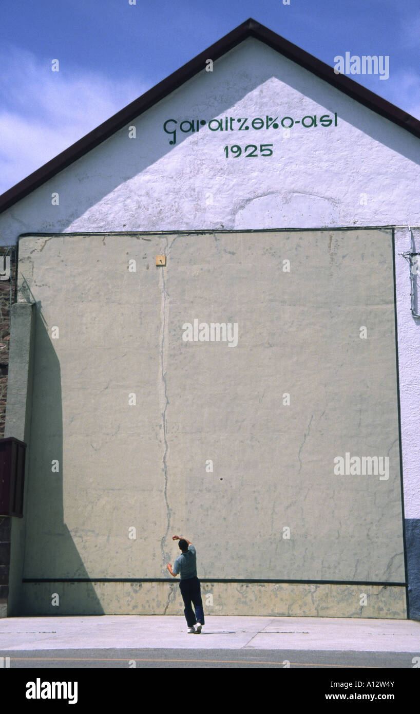 A man playing pelota in a Basque village near Burgete, Spain Stock Photo