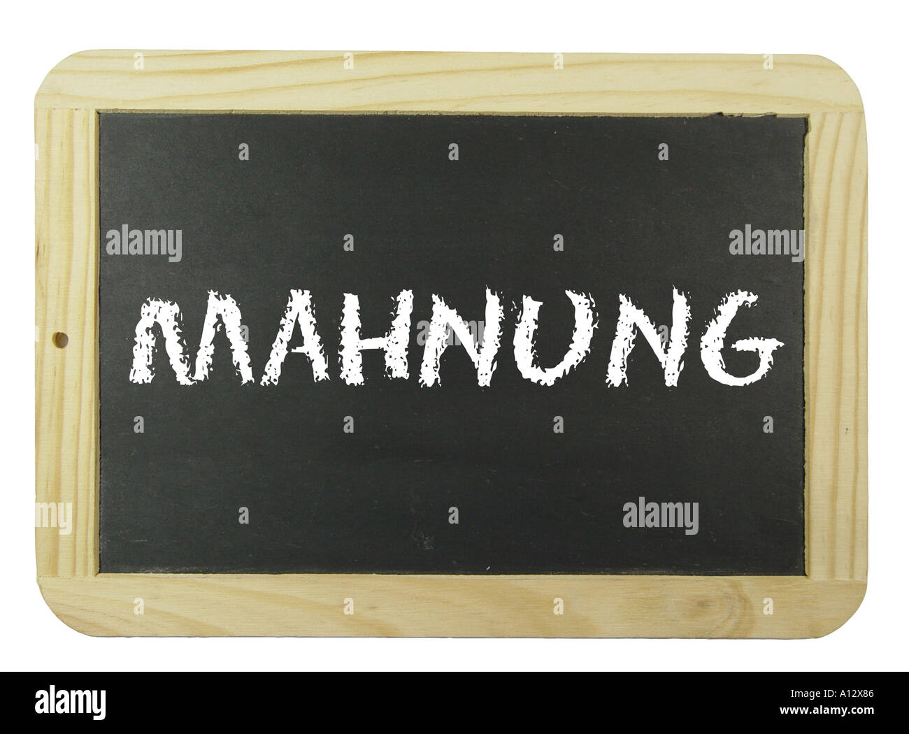 chalkboard with the text Mahnung Stock Photo
