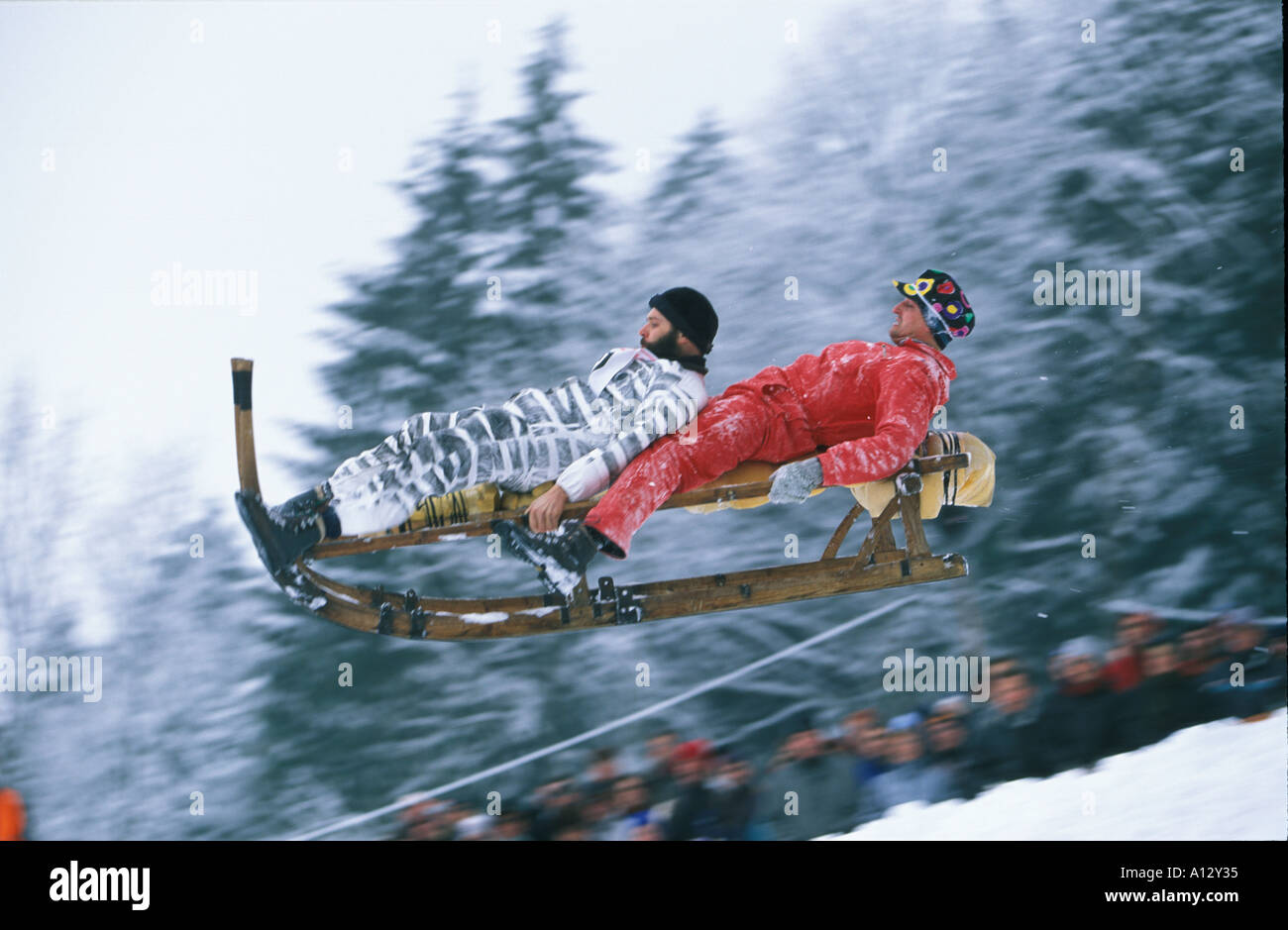 Schnablerrennen in Gaissach sledge racing Upper Bavaria Germany Stock Photo