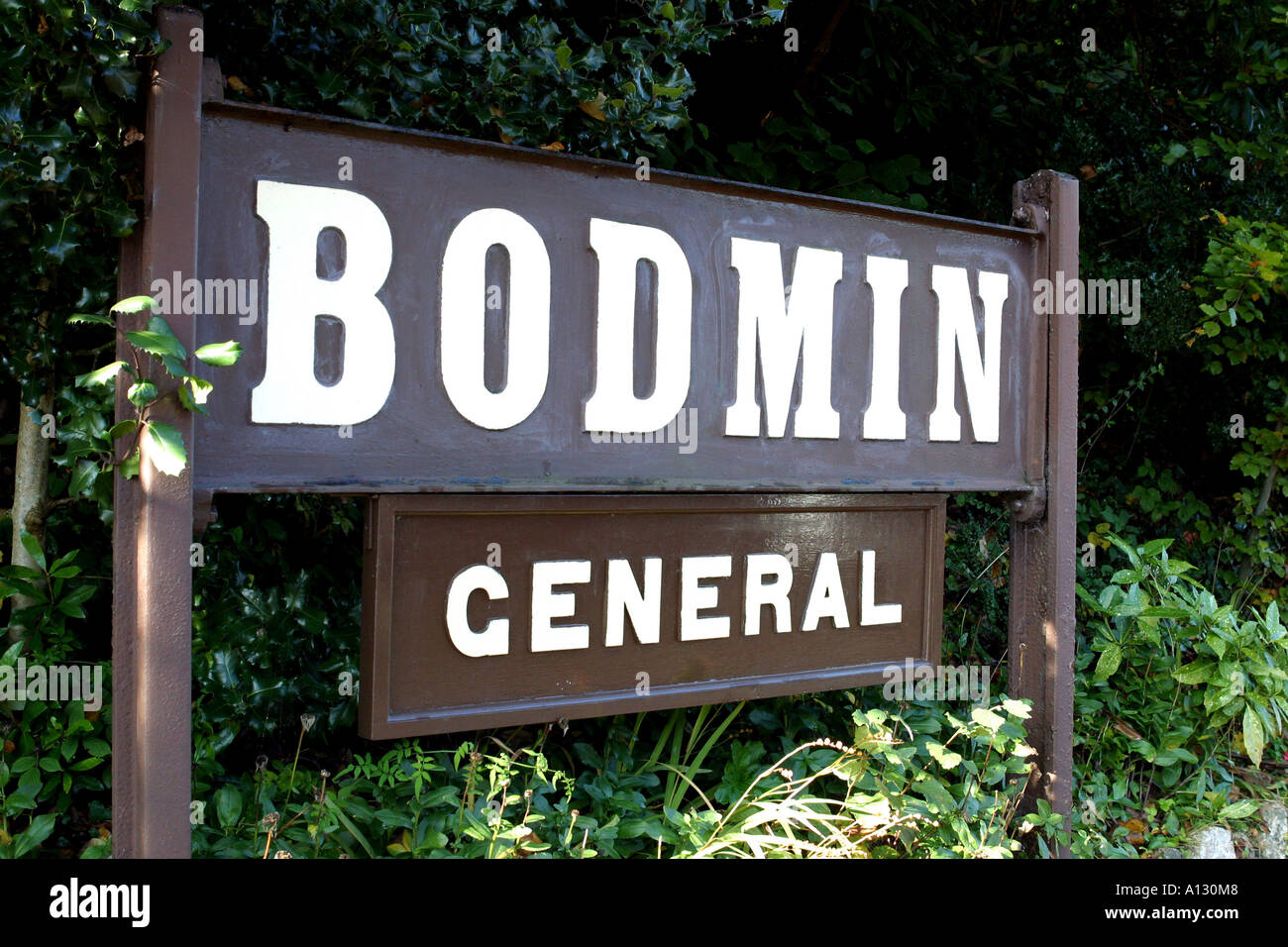 Station sign Bodmin & Wenford Steam Railway Cornwall Stock Photo