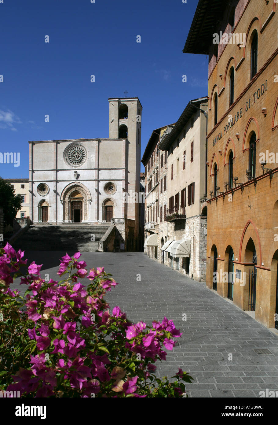 Romanesque cathedral in town square, Todi, Umbria, Italy. Stock Photo