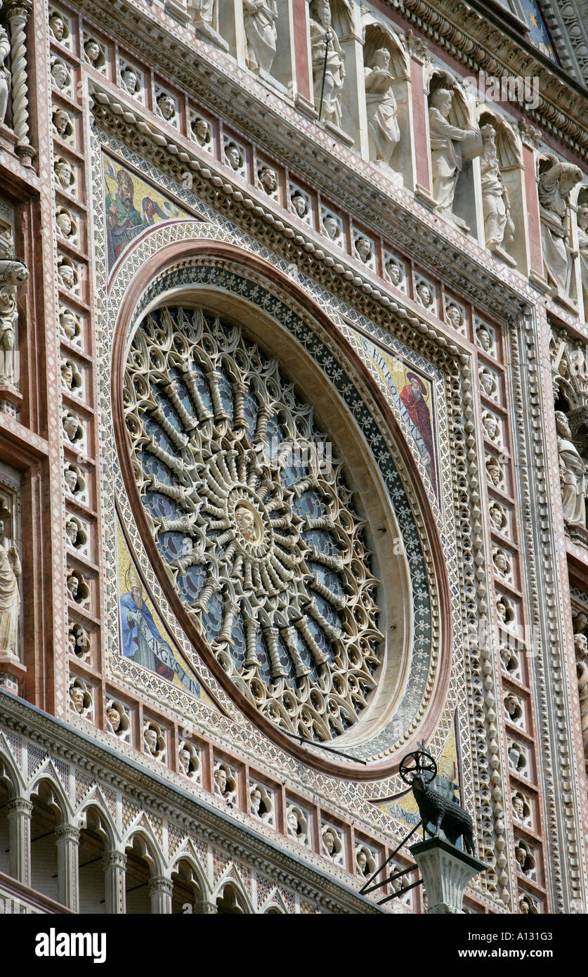 Rose window of the cathedral in Orvieto, Umbria, Italy. Stock Photo