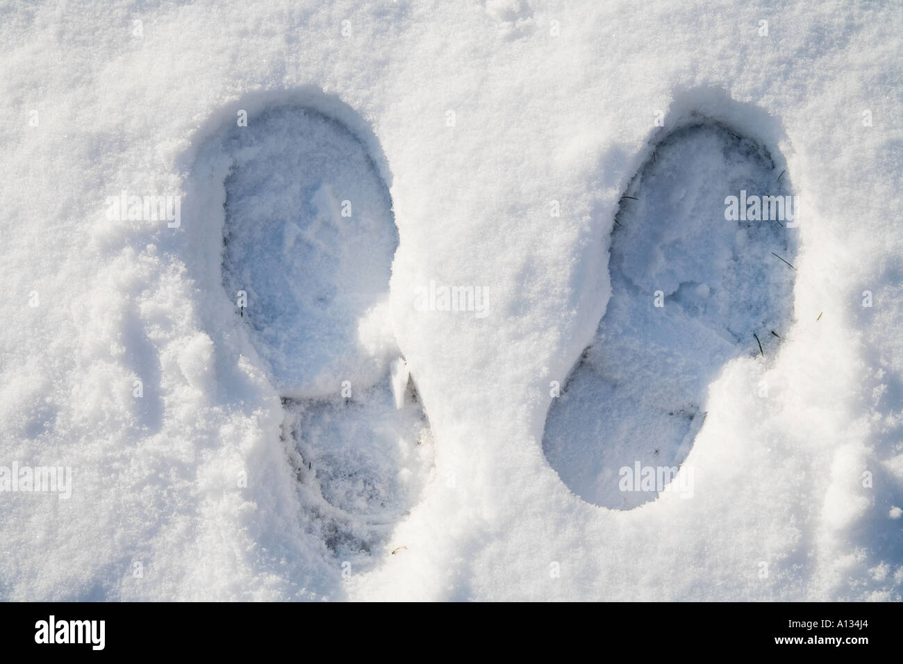 Foot prints in the snow Stock Photo