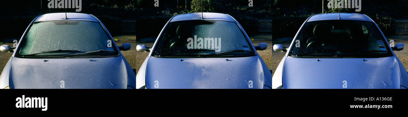 Ford Ka windscreen covered in November frost thawing out Stock Photo