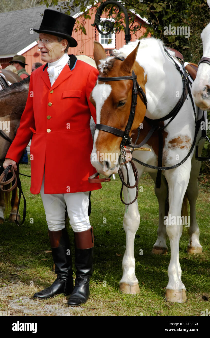 Foxhunter with his horse Stock Photo