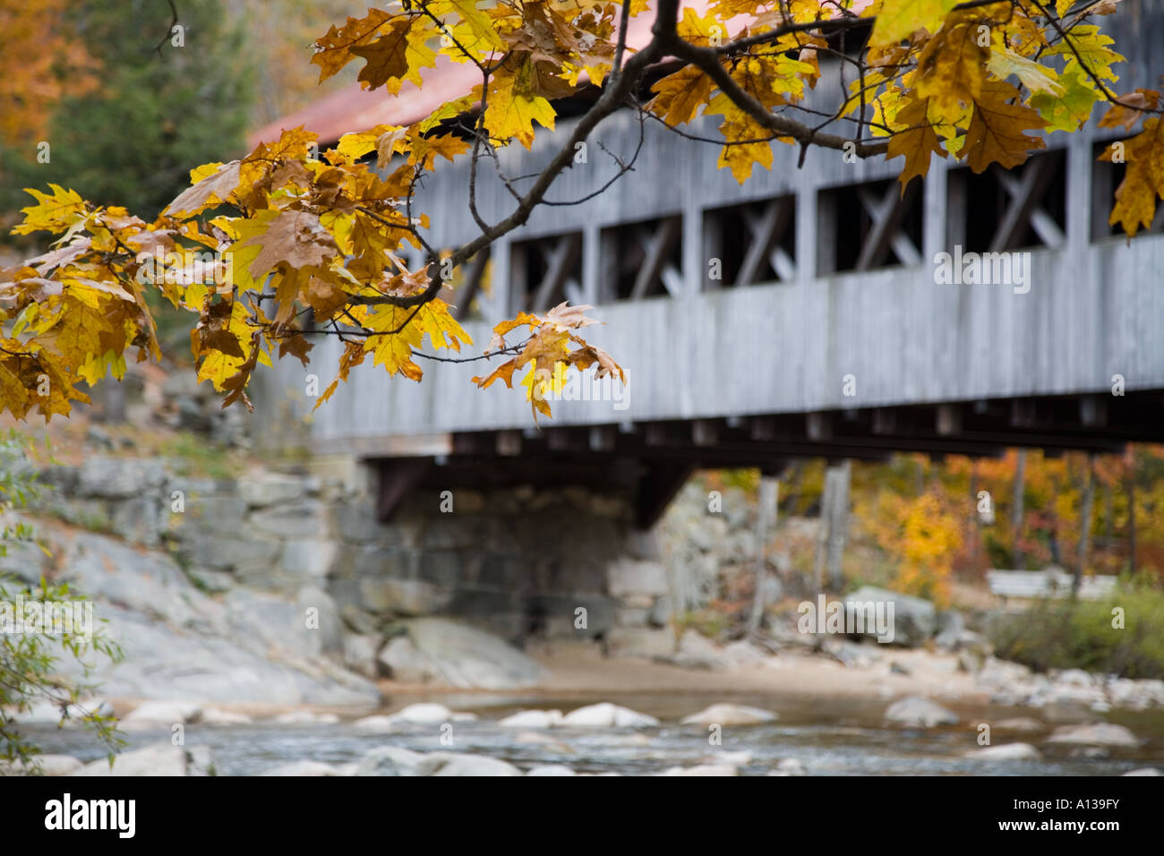 Covered Bridge in Fall Foliage Stock Photo - Alamy