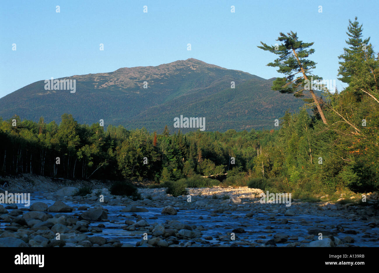 View of Mt Madison and the rocky Peabody River from NH Route 16