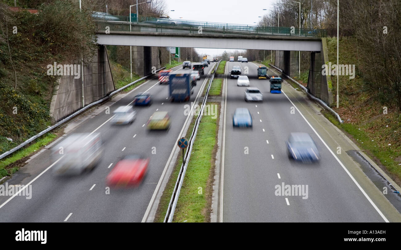 Fast traffic on ring road to the north of Cardiff Wales UK Stock Photo