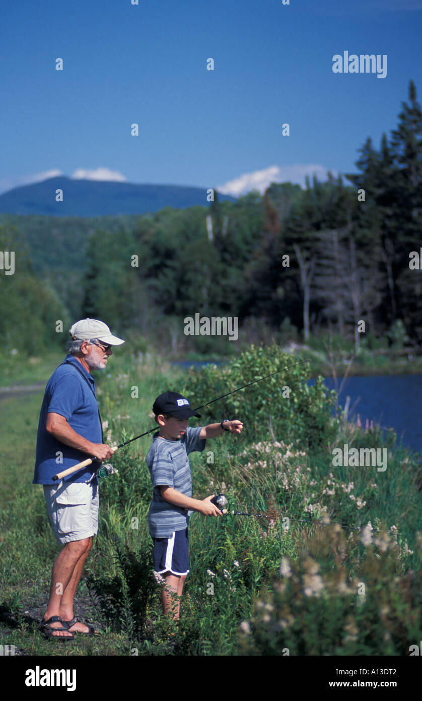 Randolph NH A young boy and his grandfather try their luck at fishing
