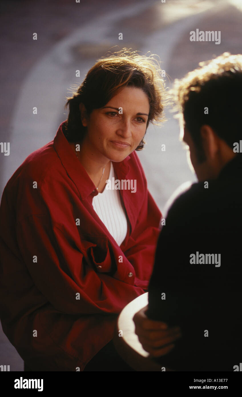 Young couple talk over coffee Stock Photo