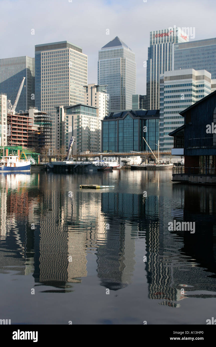 london docklands high rise office buildings reflections canary wharf ...