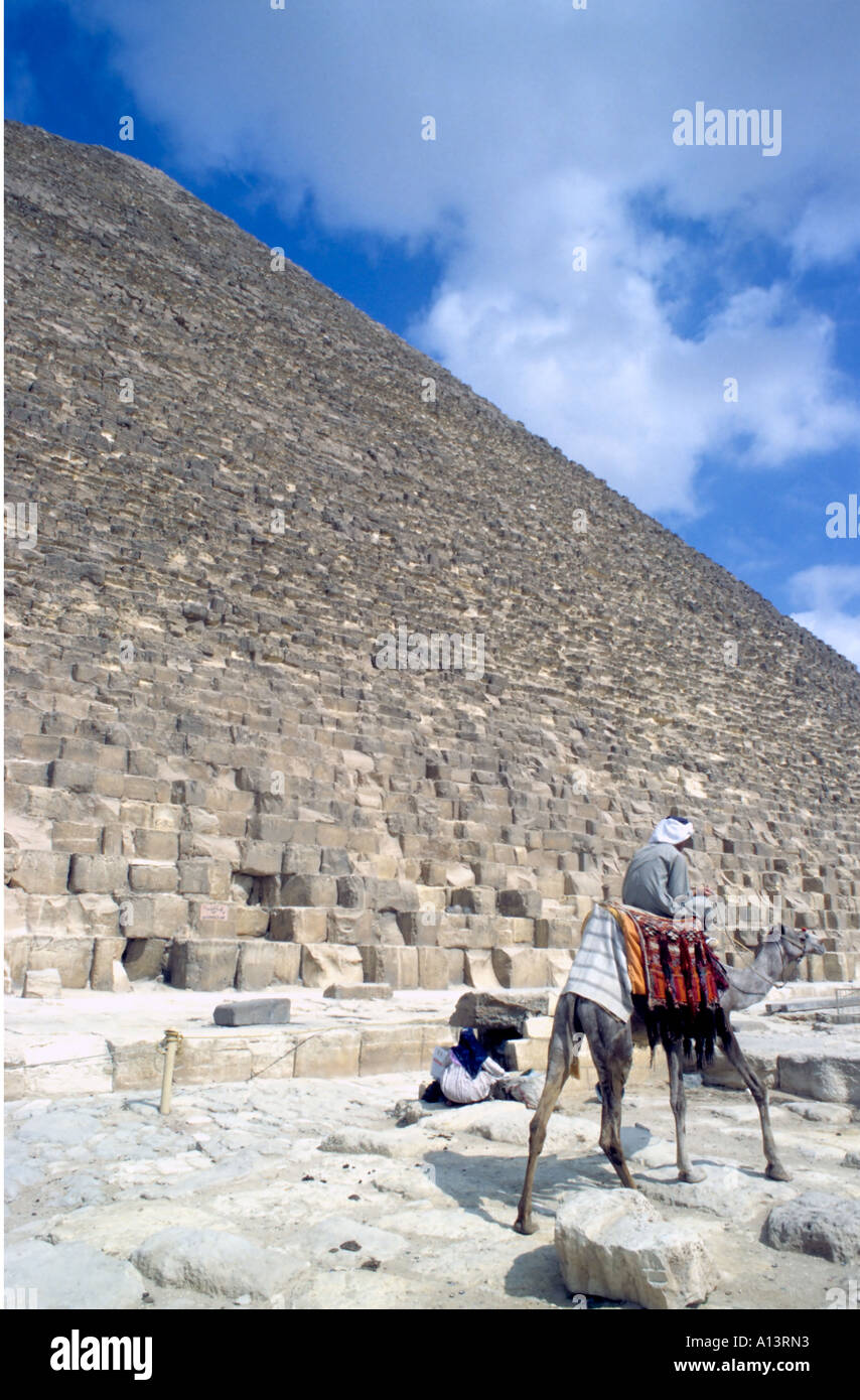 Beduin near the great pyramid of Gizeh in Egypt Stock Photo