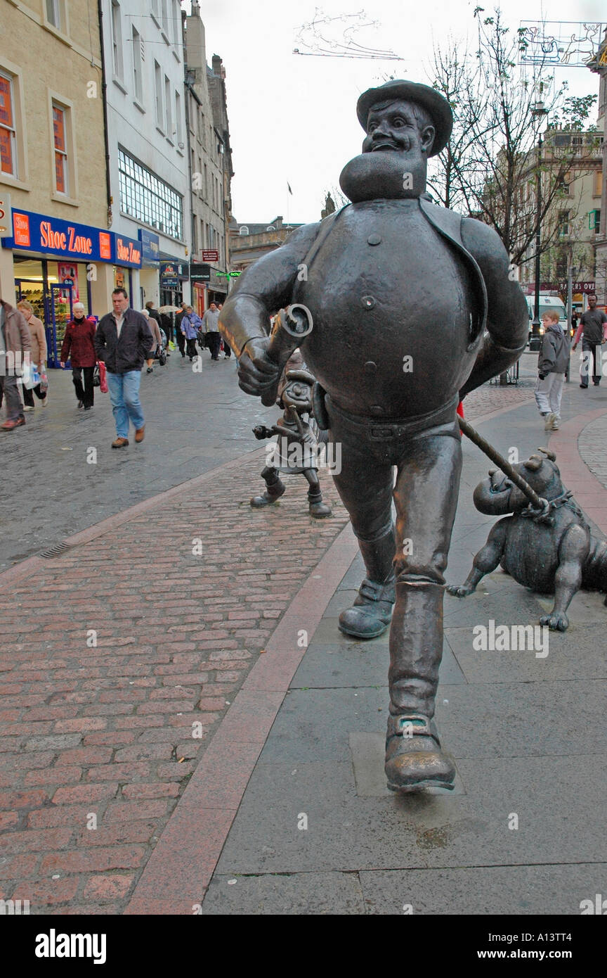 Statues of Desperate Dan and Minnie the mix in Dundee city centre The