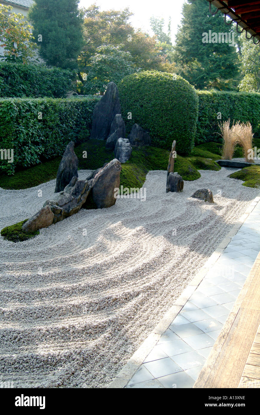 Zen raked gravel garden at Zuihoin within Daitokuji Temple Kyoto Japan
