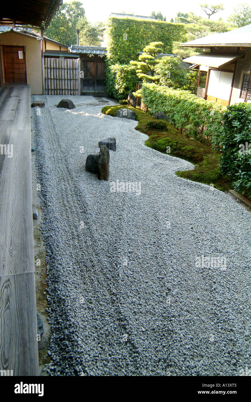 Zen raked gravel garden at Zuihoin within Daitokuji Temple Kyoto Japan
