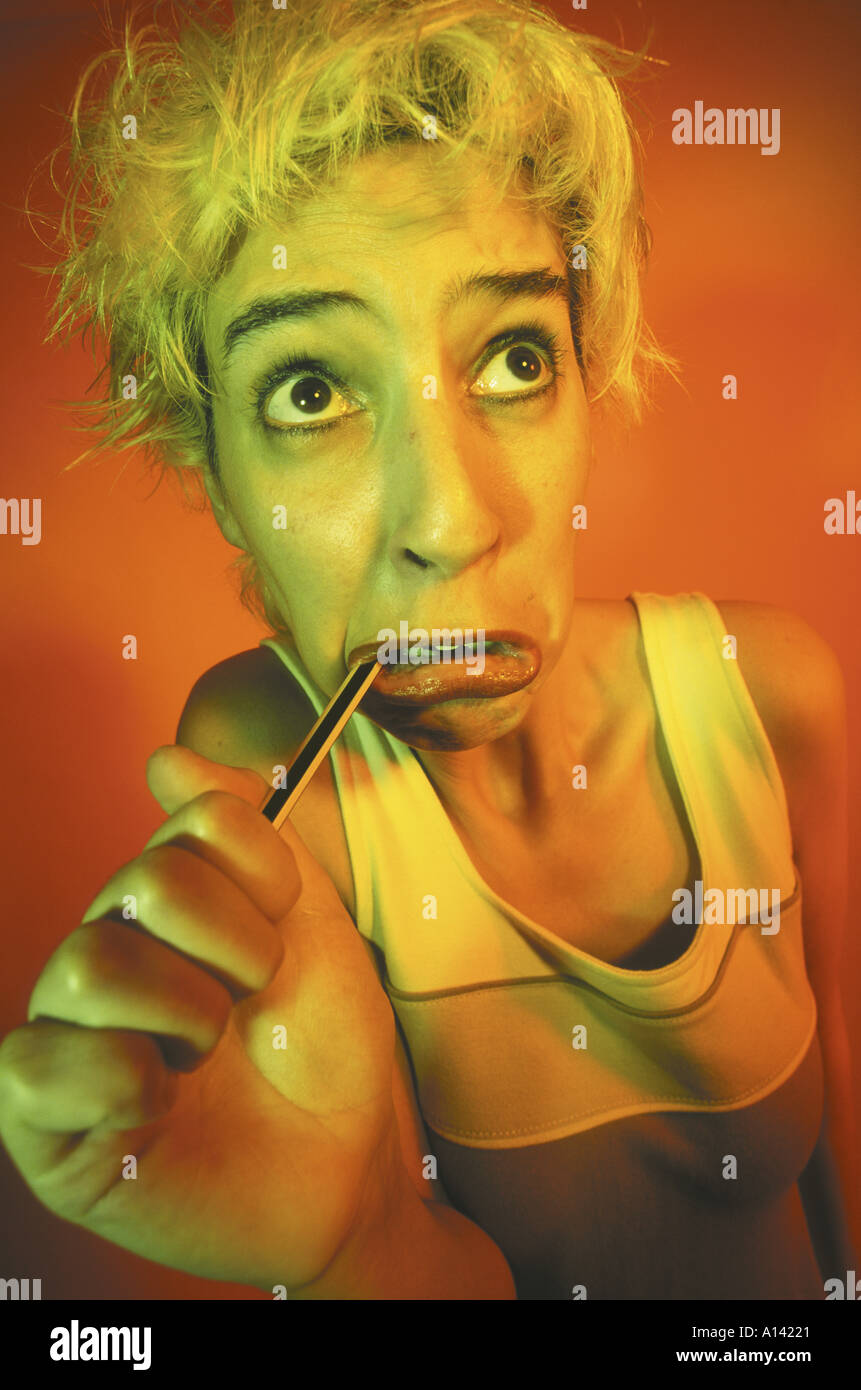 ABSENT WOMAN THINKING Stock Photo - Alamy