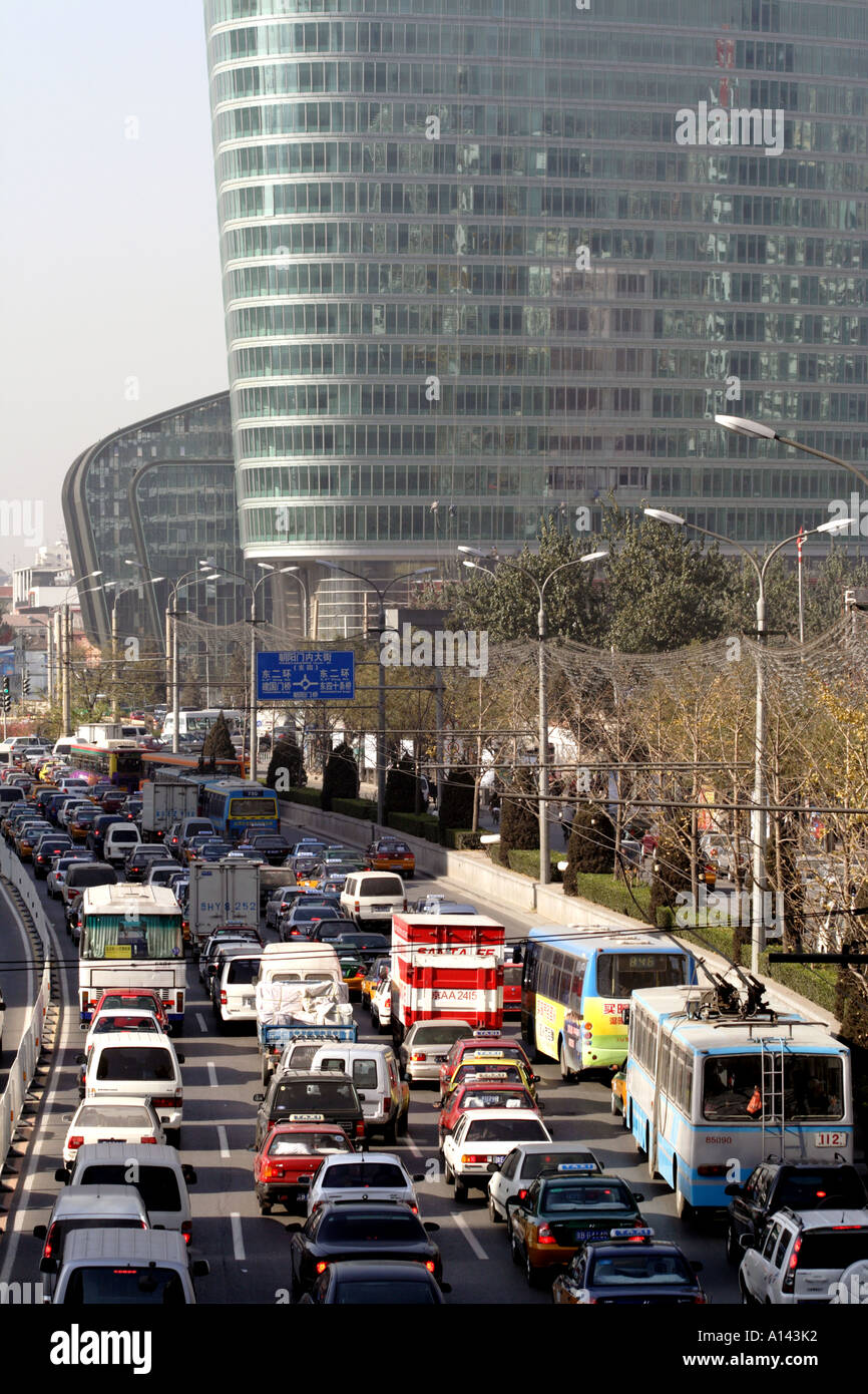 A traffic filled highway in Beijing, China Stock Photo