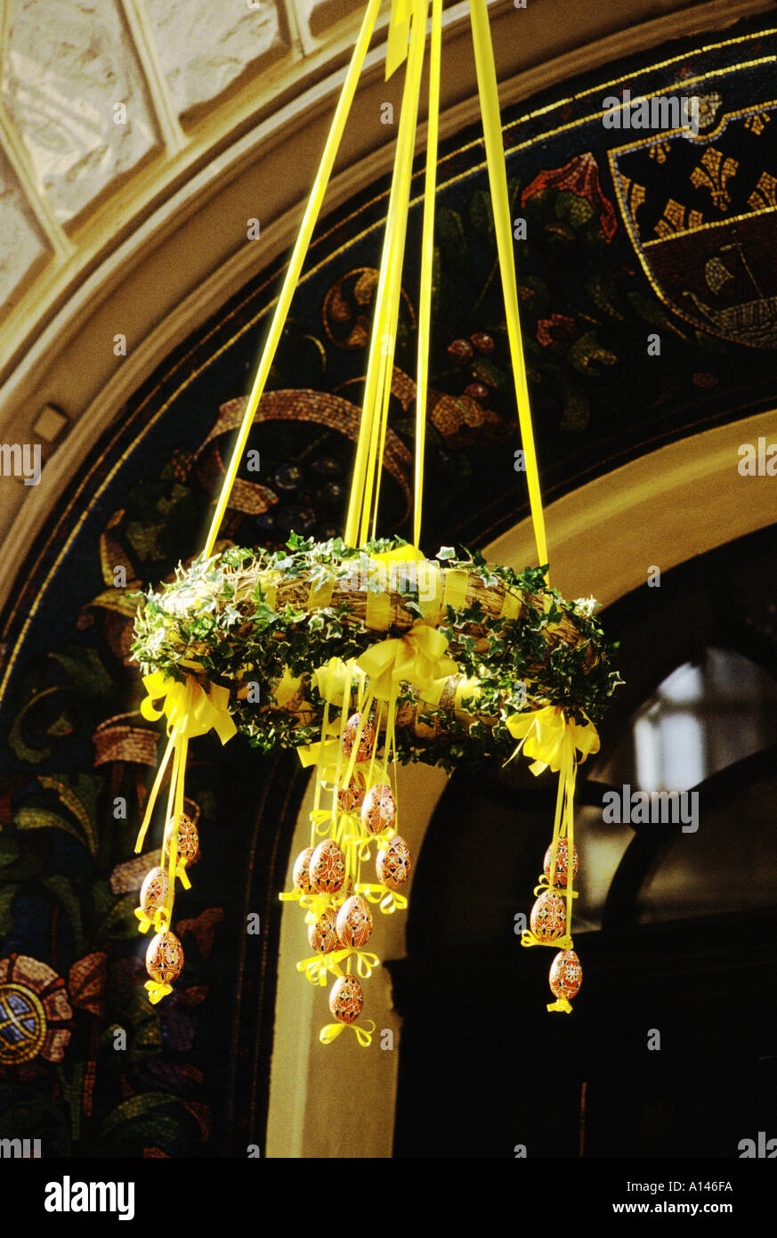 Easter Decorations Outside A Hotel In Prague Czech Republic Stock