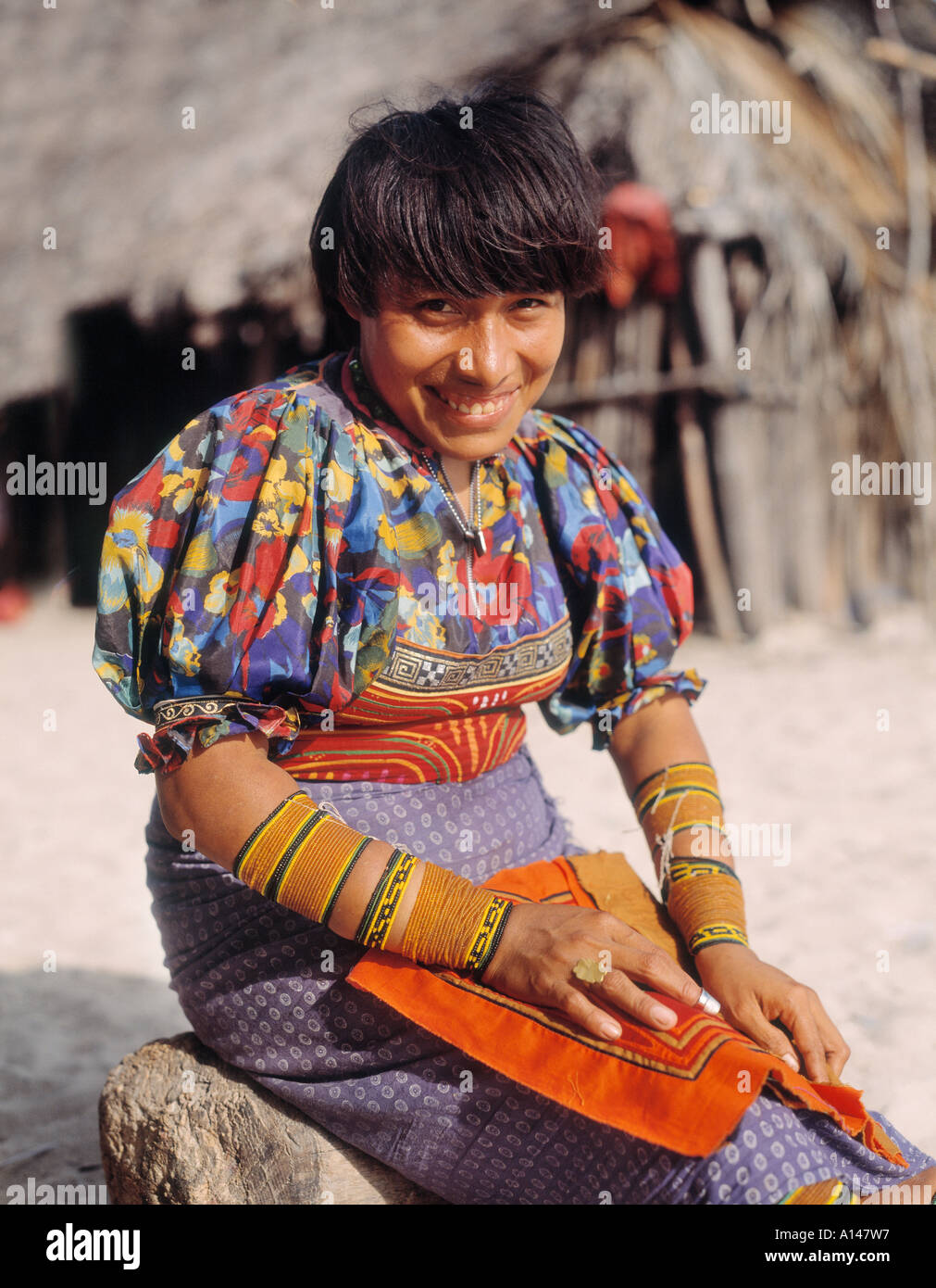 San Blas Islands,  Republic of Panama.  Cuna Indian woman. Stock Photo