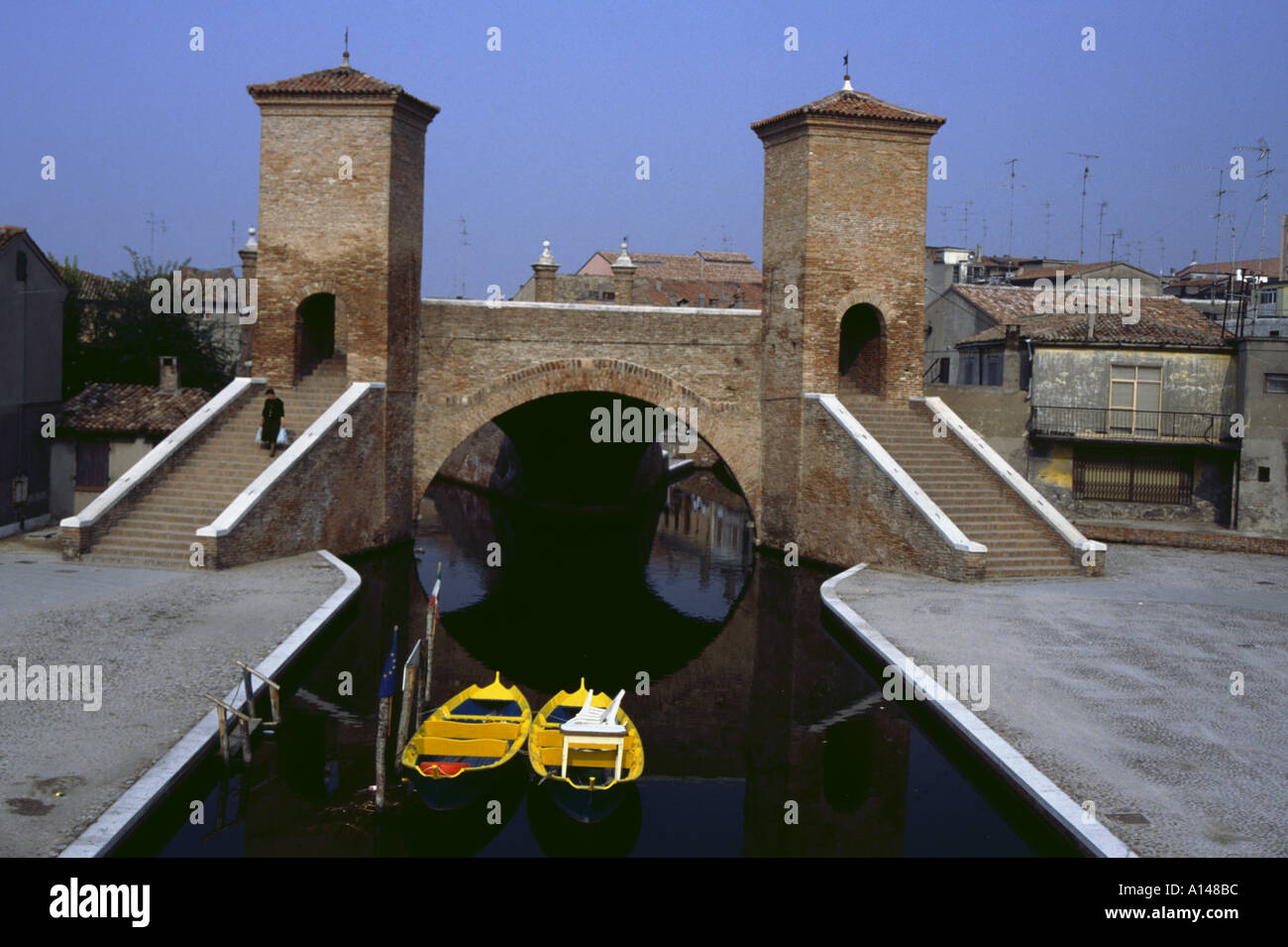 Italy Emilia Romagna city of Comacchio the bridge Treponti Stock Photo