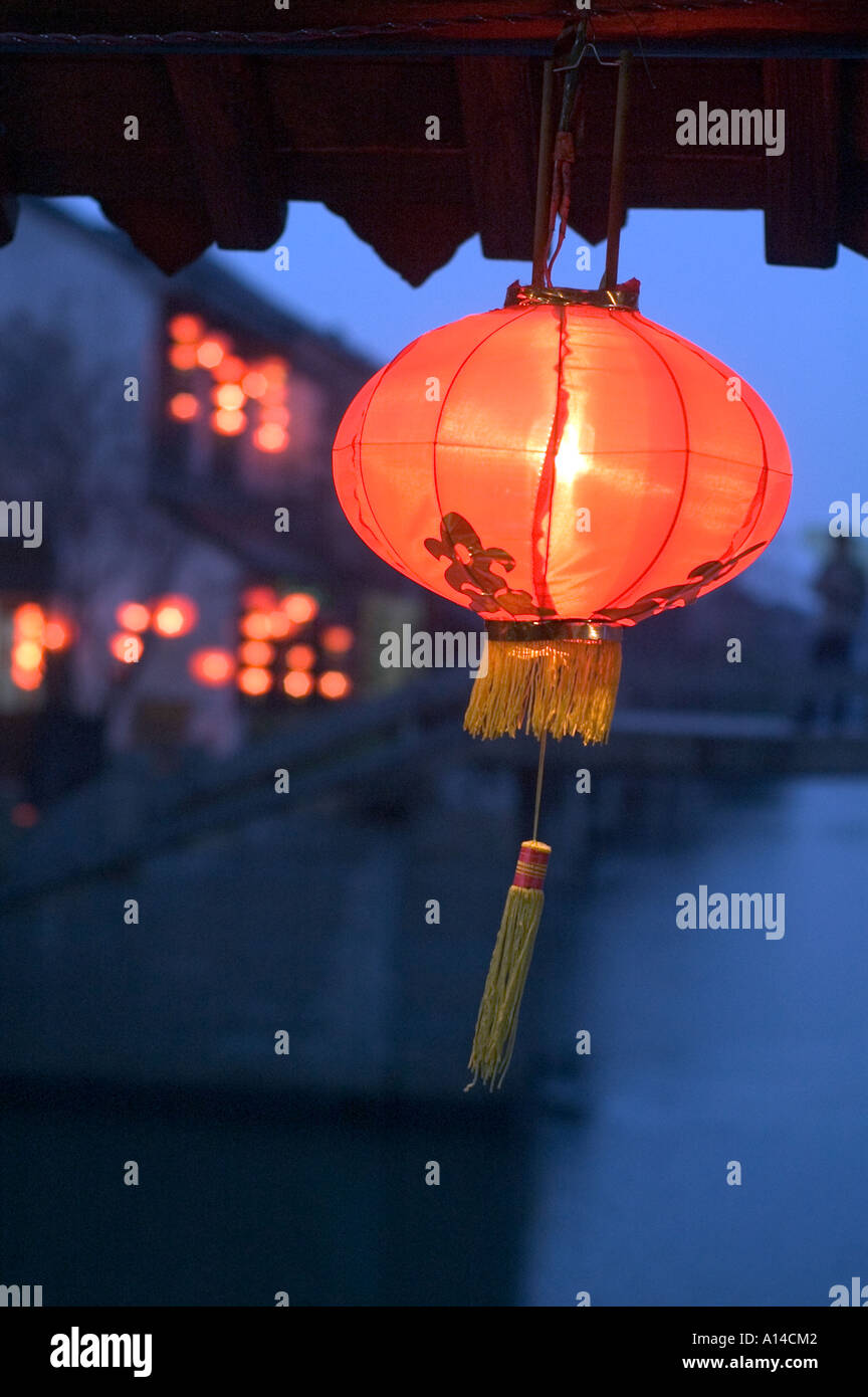 Chinese red lantern glowing in the night, photo taken in Xitang, a water  town near Shanghai, China Stock Photo - Alamy