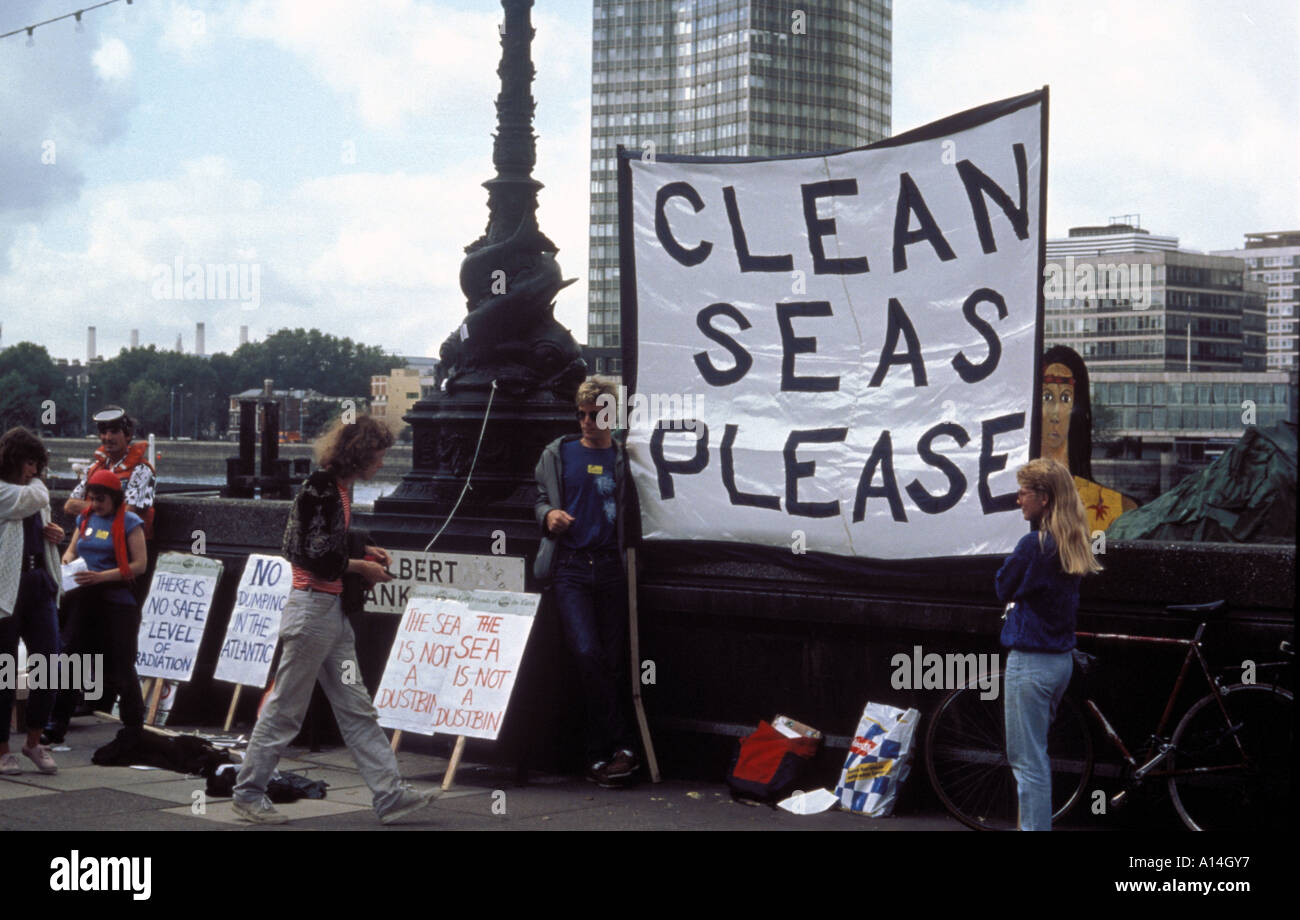 Anti nuclear waste dumping at sea demonstration London 1983 Stock Photo