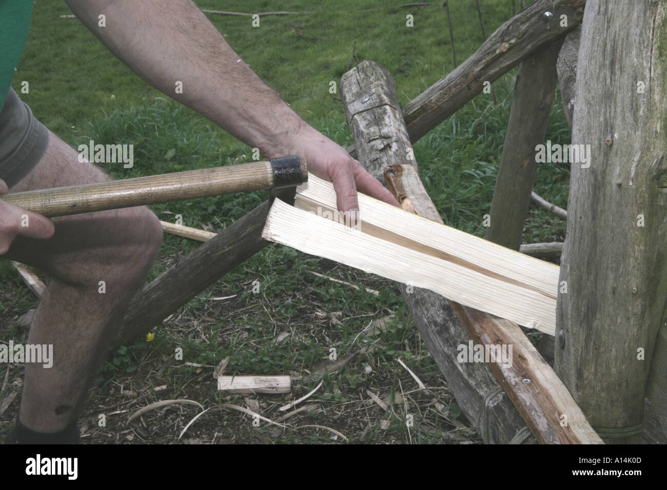 Greenwood Chair Making using a cleaving axe Stock Photo