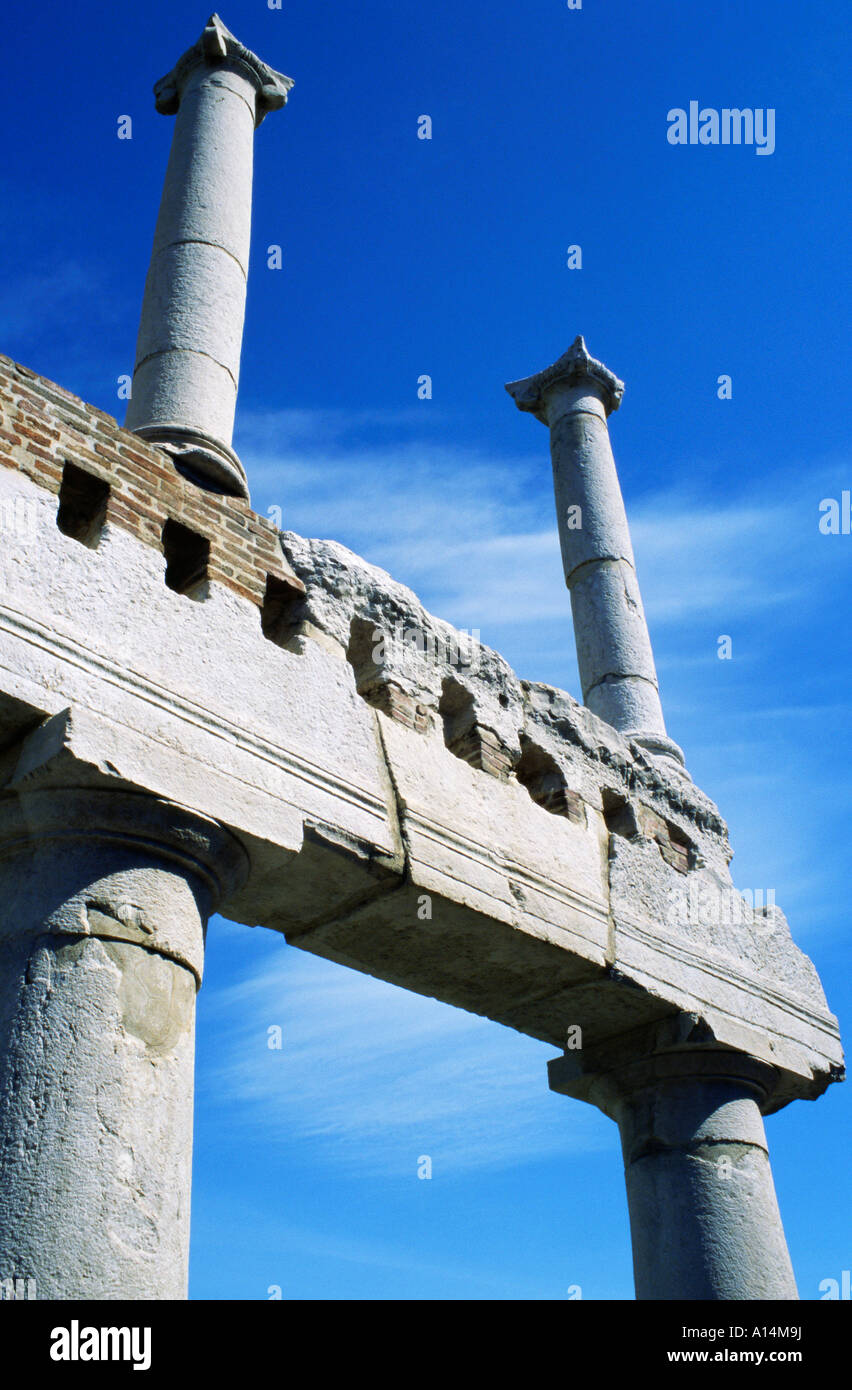 Columns against blue sky at ruins of Pompeii Italy Stock Photo