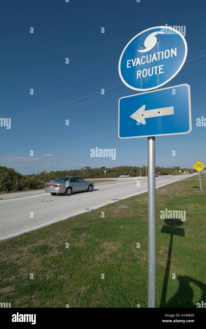 Evacuation route signs are posted along all roads in Florida to show citizens routes away from impending hurricanes Stock Photo