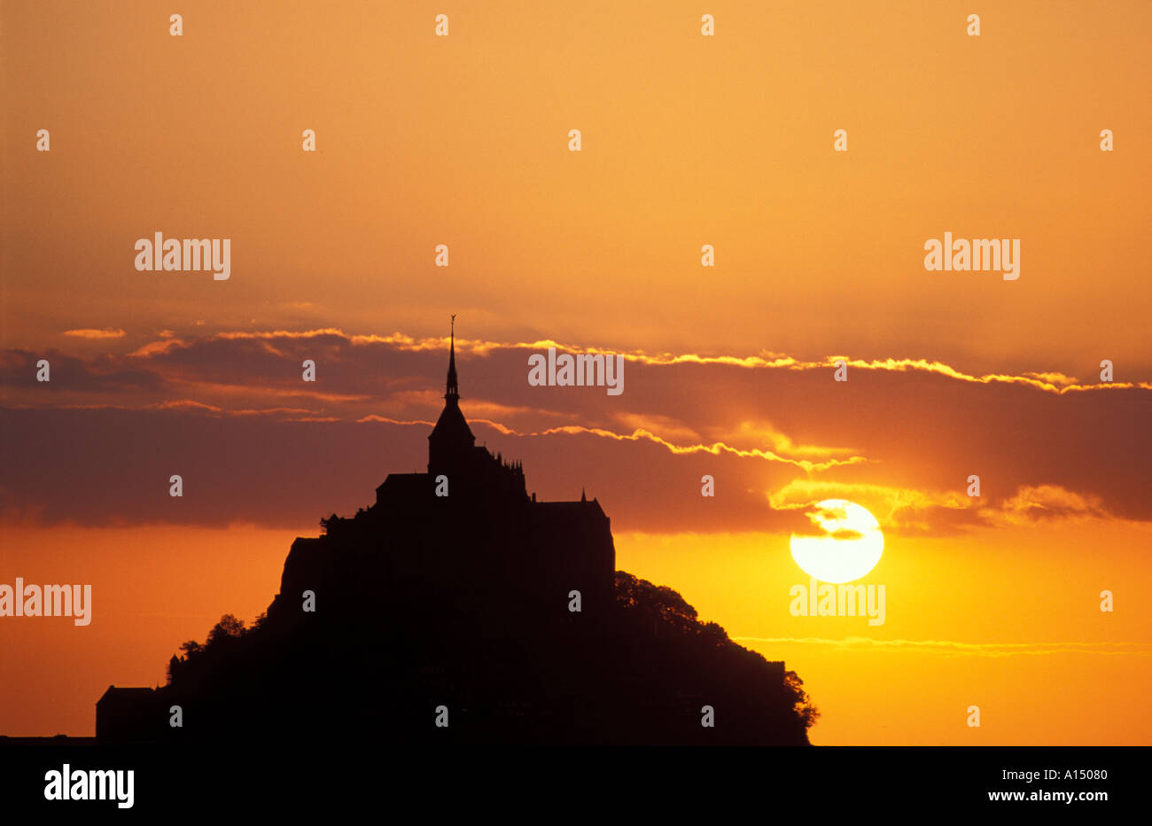 Sunset over Mont St Michel Normandy France Stock Photo