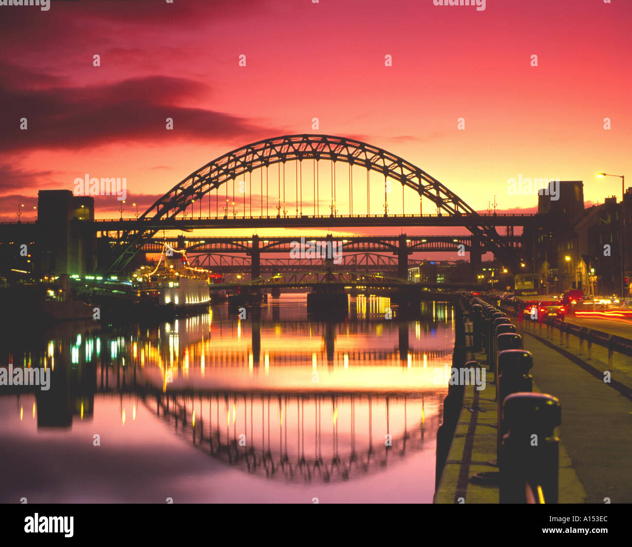 Tyne bridges at sunset from the East Quayside, Newcastle upon Tyne