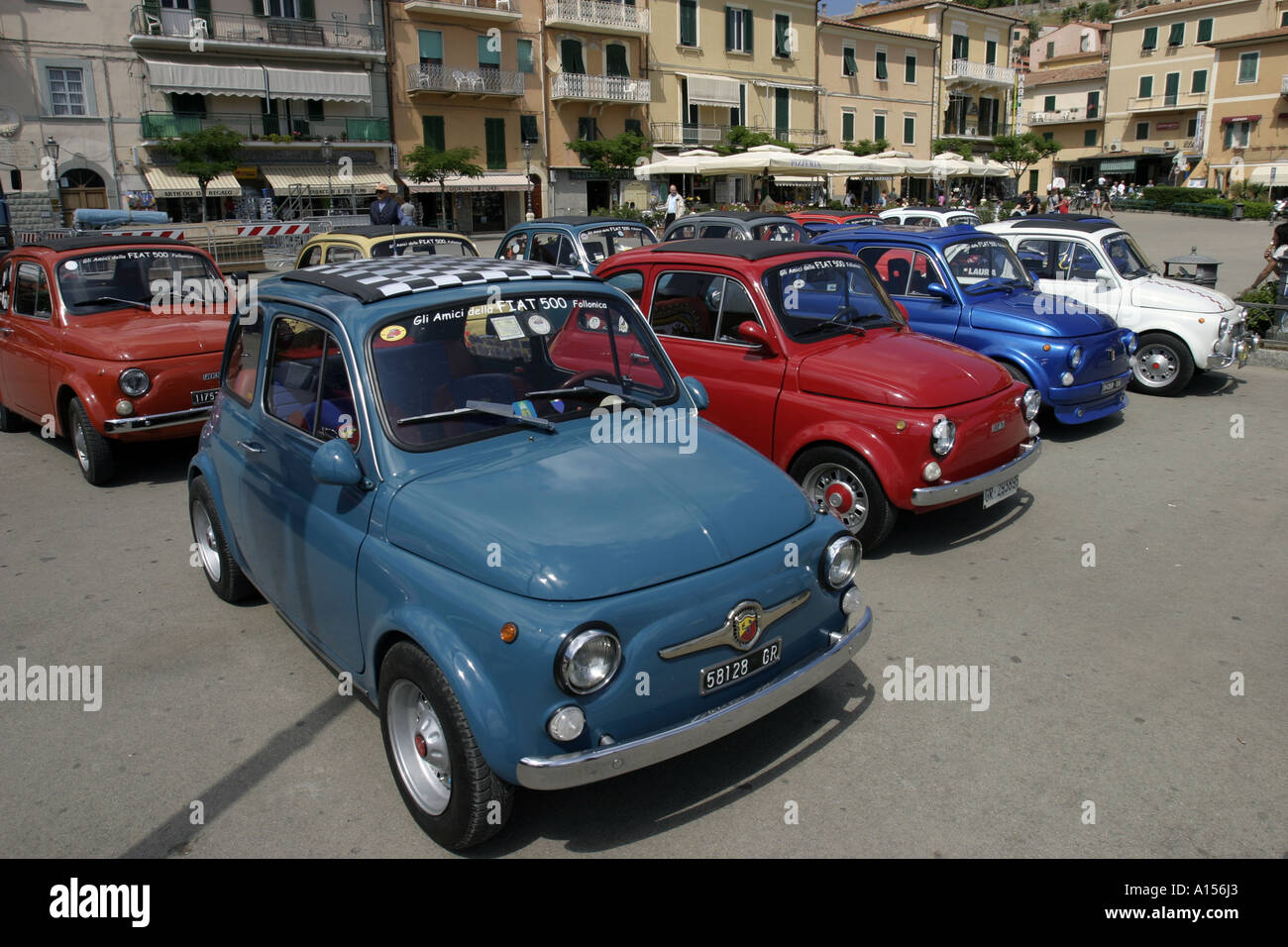 Fiat car rally Porto Azzurro Elba Tuscan Islands Italy Stock Photo