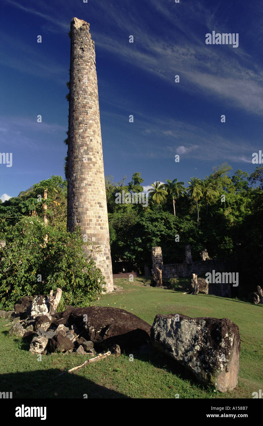 Ruins of the sugar mill and chimney of the Wingfield Estate Romney Manor St Kitts Caribbean K Gillham Stock Photo
