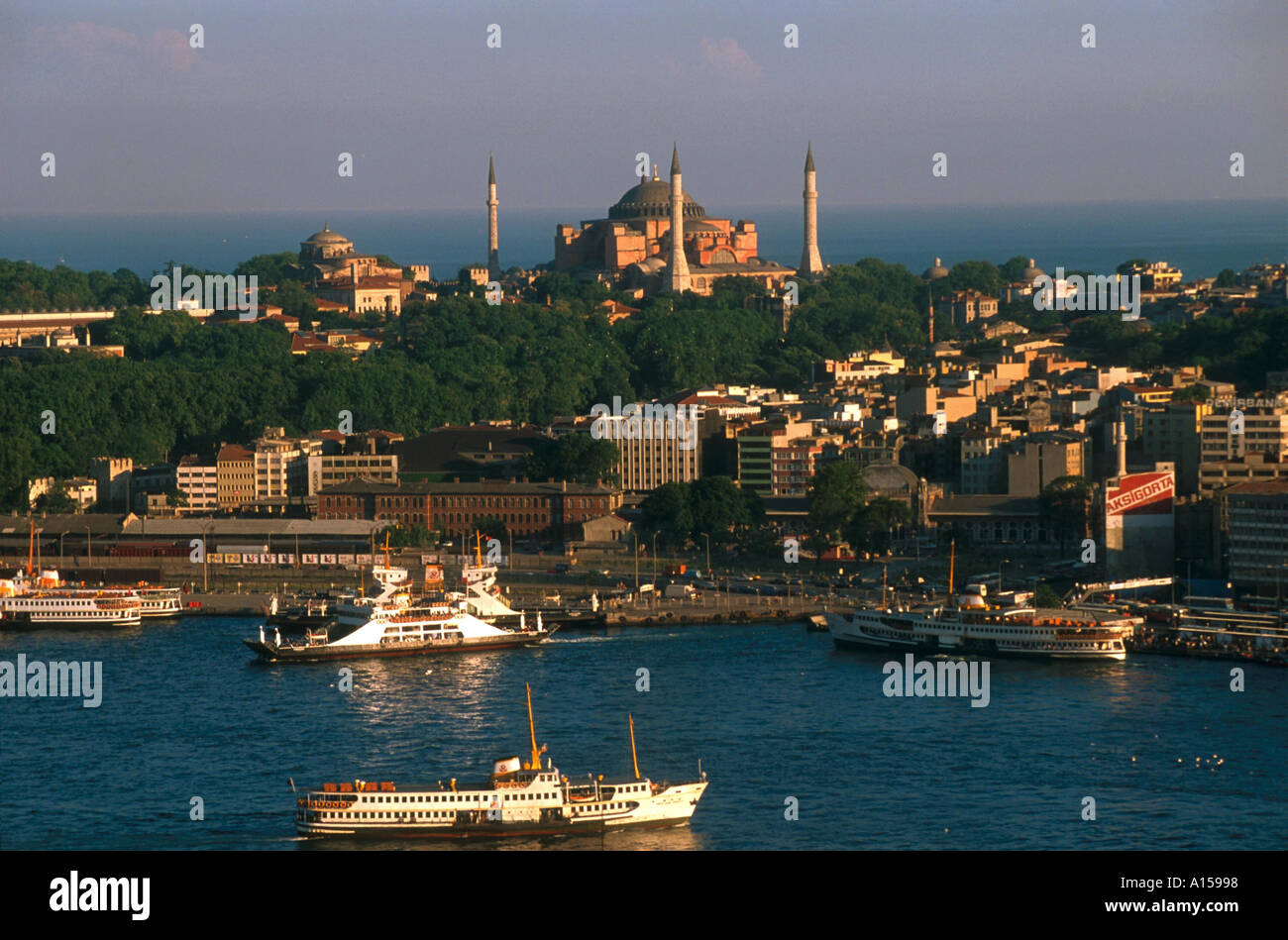 Istanbul skyline including the Aghia Sophia Basilica Turkey A Woolfitt Stock Photo
