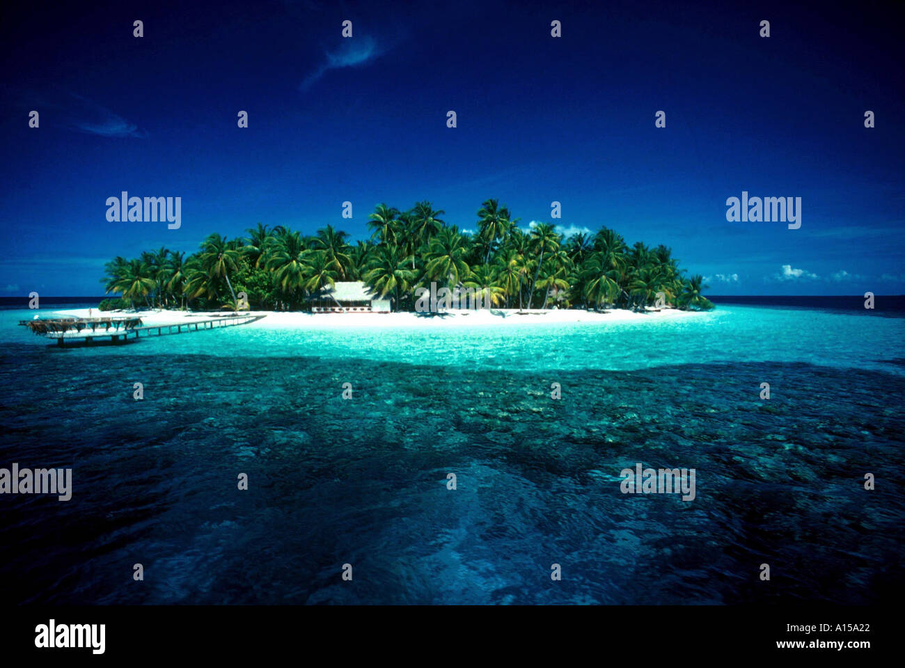 Small tropical island Maldives Asia A Woolfitt Stock Photo