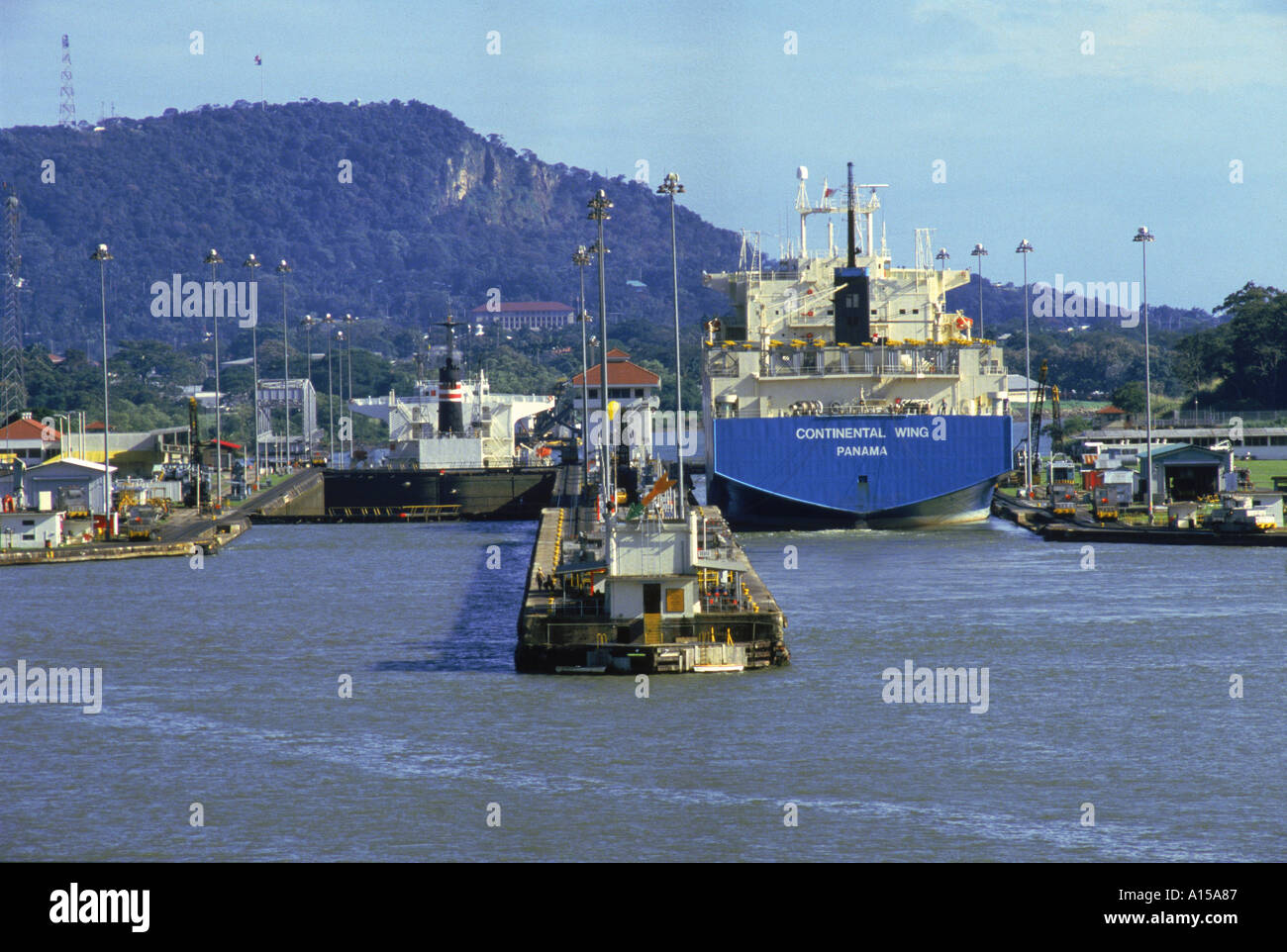 Ships and locks on the Panama Canal Panama Central America K Gillham Stock Photo