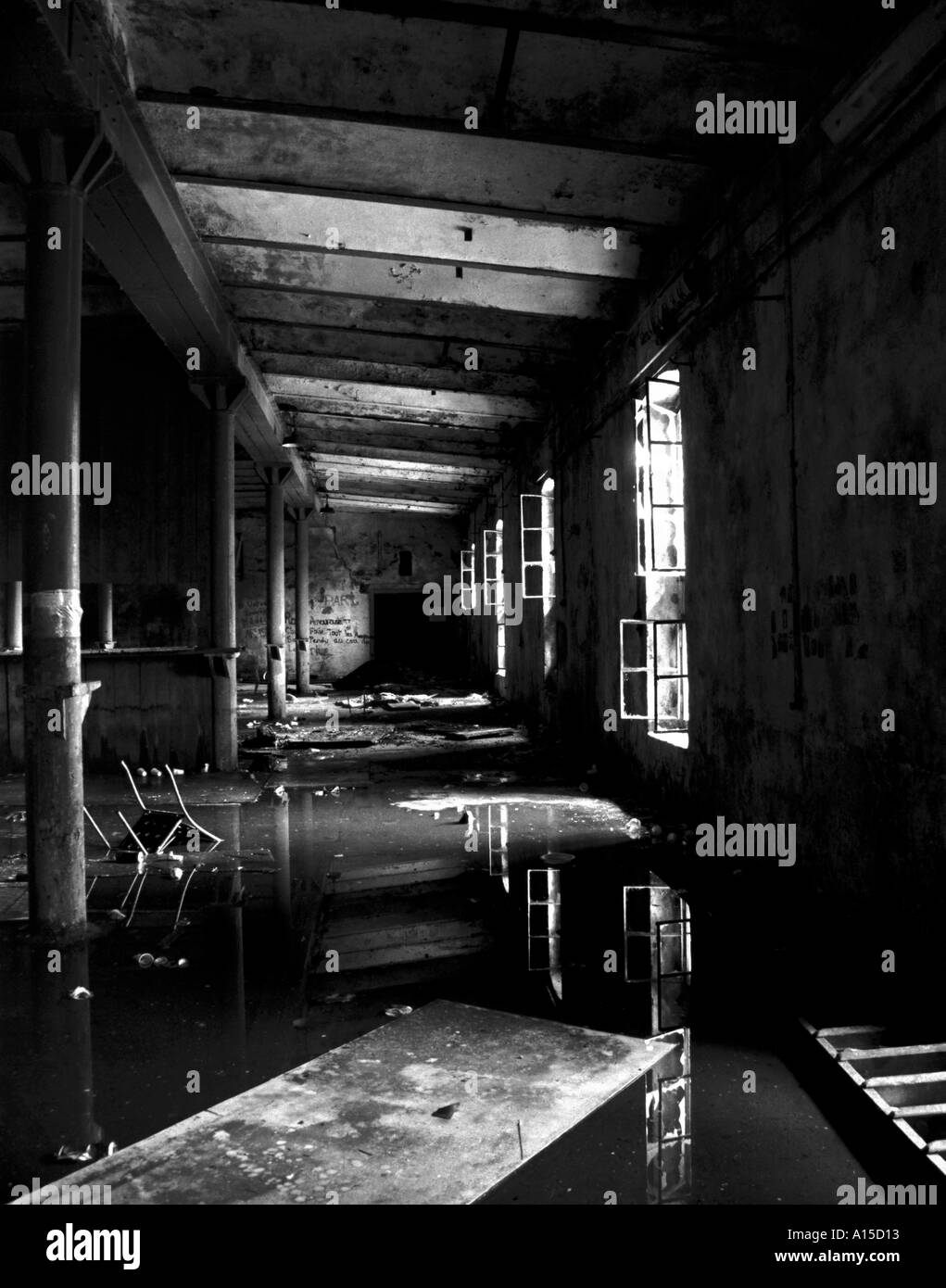 Interior of abandoned, dilapidated building. Stock Photo