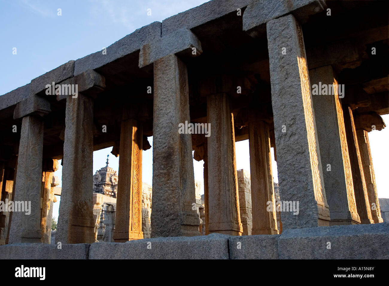 Hindu temple stone pillars at veerbhadra temple, Lepakshi, Andhra Pradesh, India Stock Photo