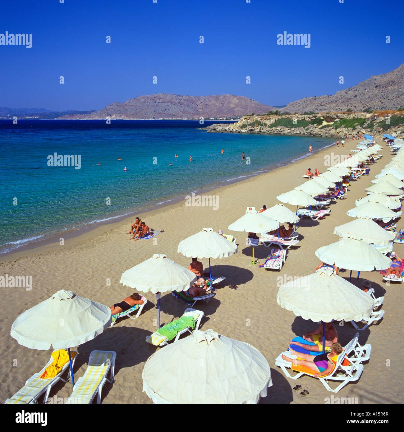 PEFKOS BEACH NEAR LINDOS RHODES Stock Photo