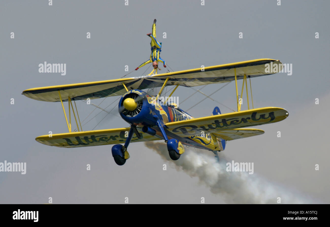 P17 Boeing Steerman with wing walkers Stock Photo - Alamy