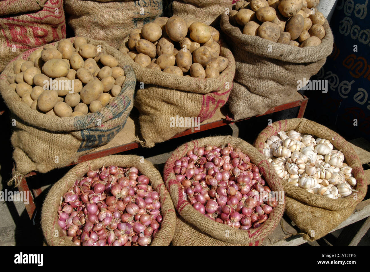Sri Lanka Greengrocer market potato onion onions Stock Photo Alamy