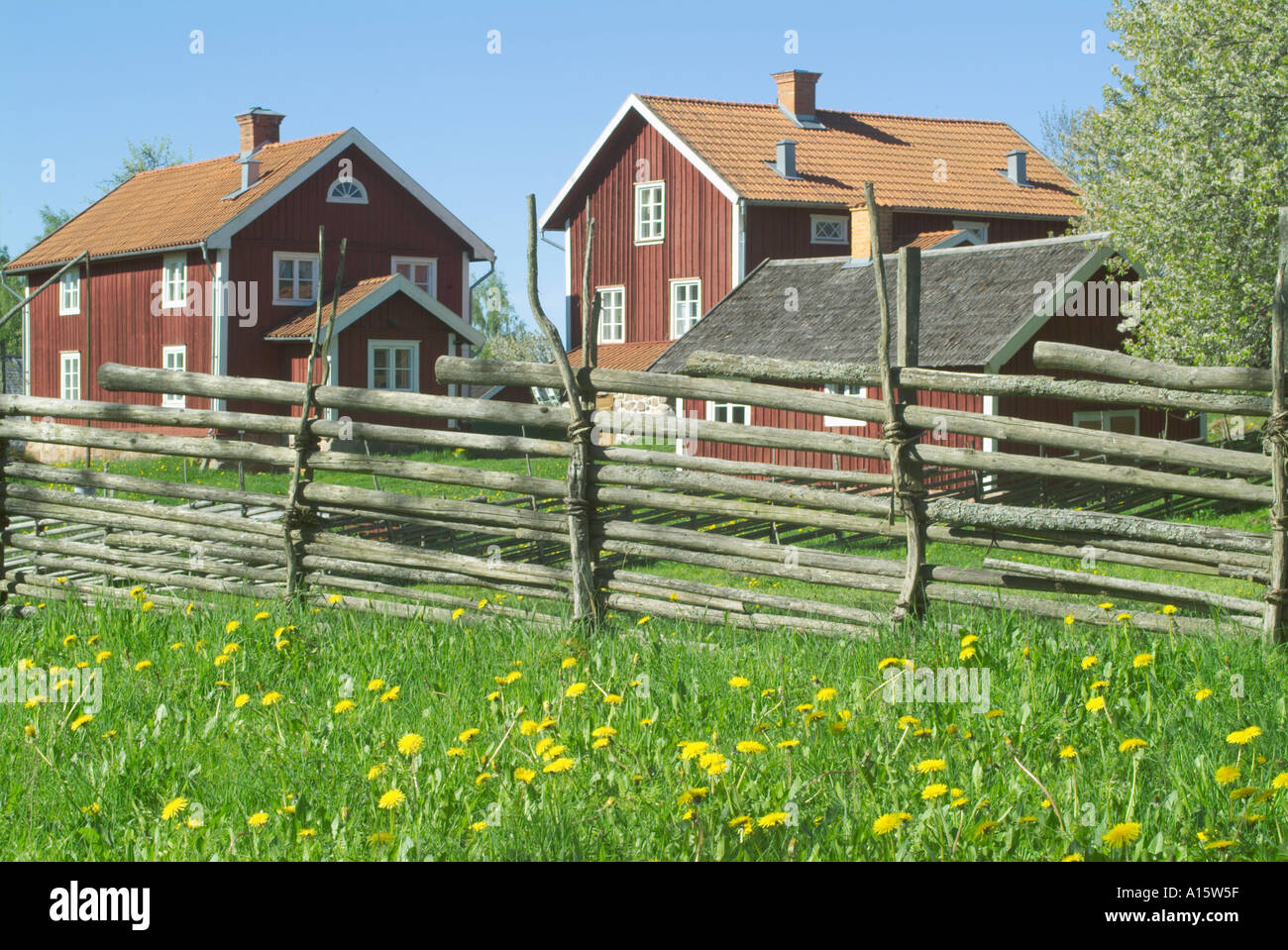 Swedish traditional style farmhouses Stock Photo