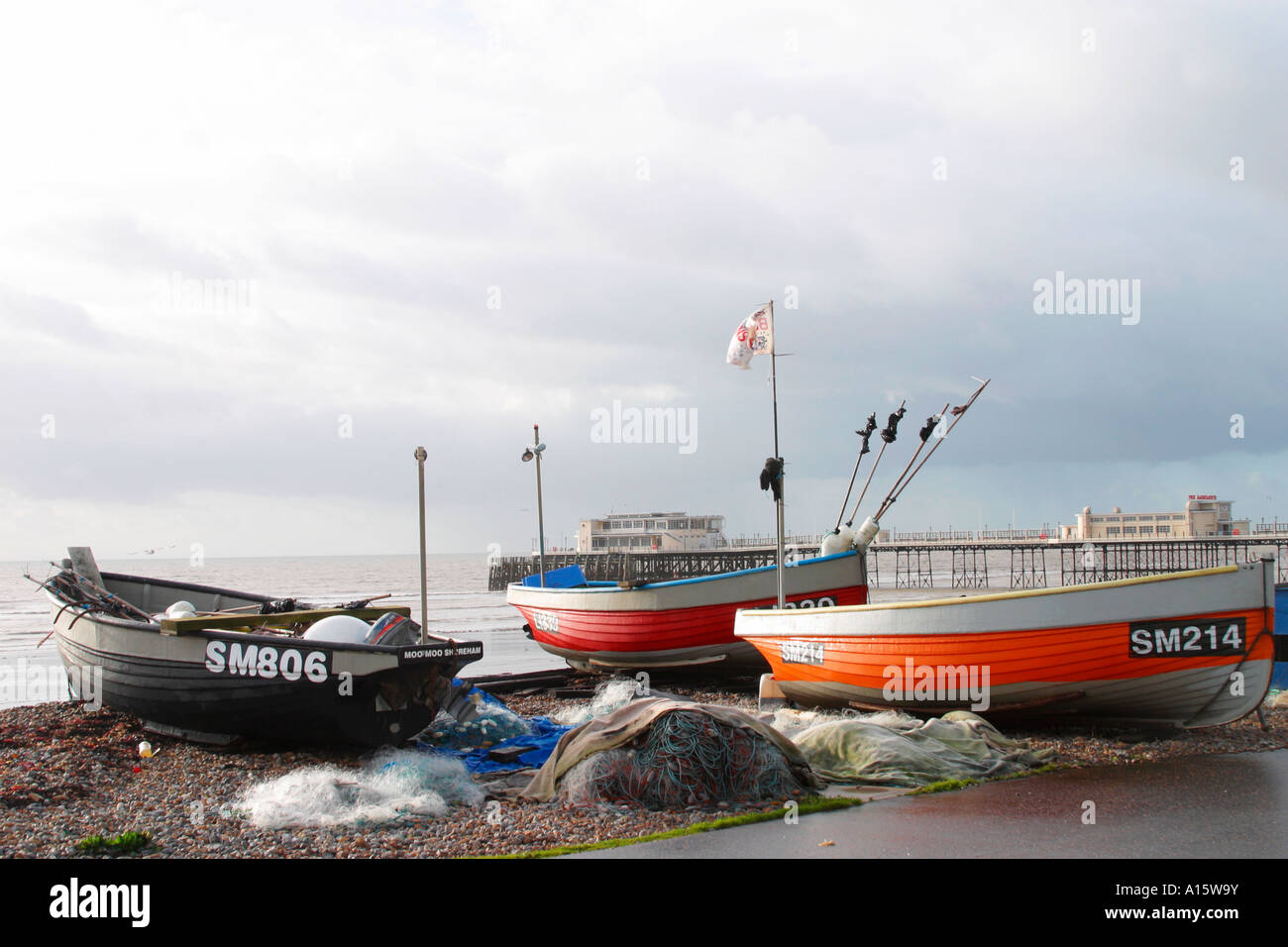 Fishing boats on beach, Worthing, Sussex, England, UK Stock Photo - Alamy