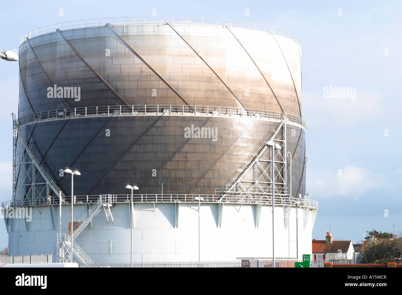 Gas Holder Building Expanding storage tank for gas situated in Worthing West Sussex Stock Photo