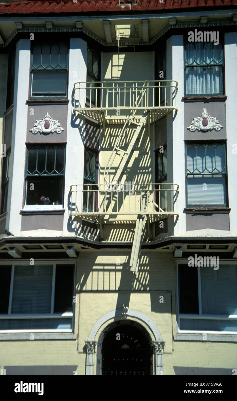 House with Fire Staircase on Nob Hill in San Francisco USA Stock Photo