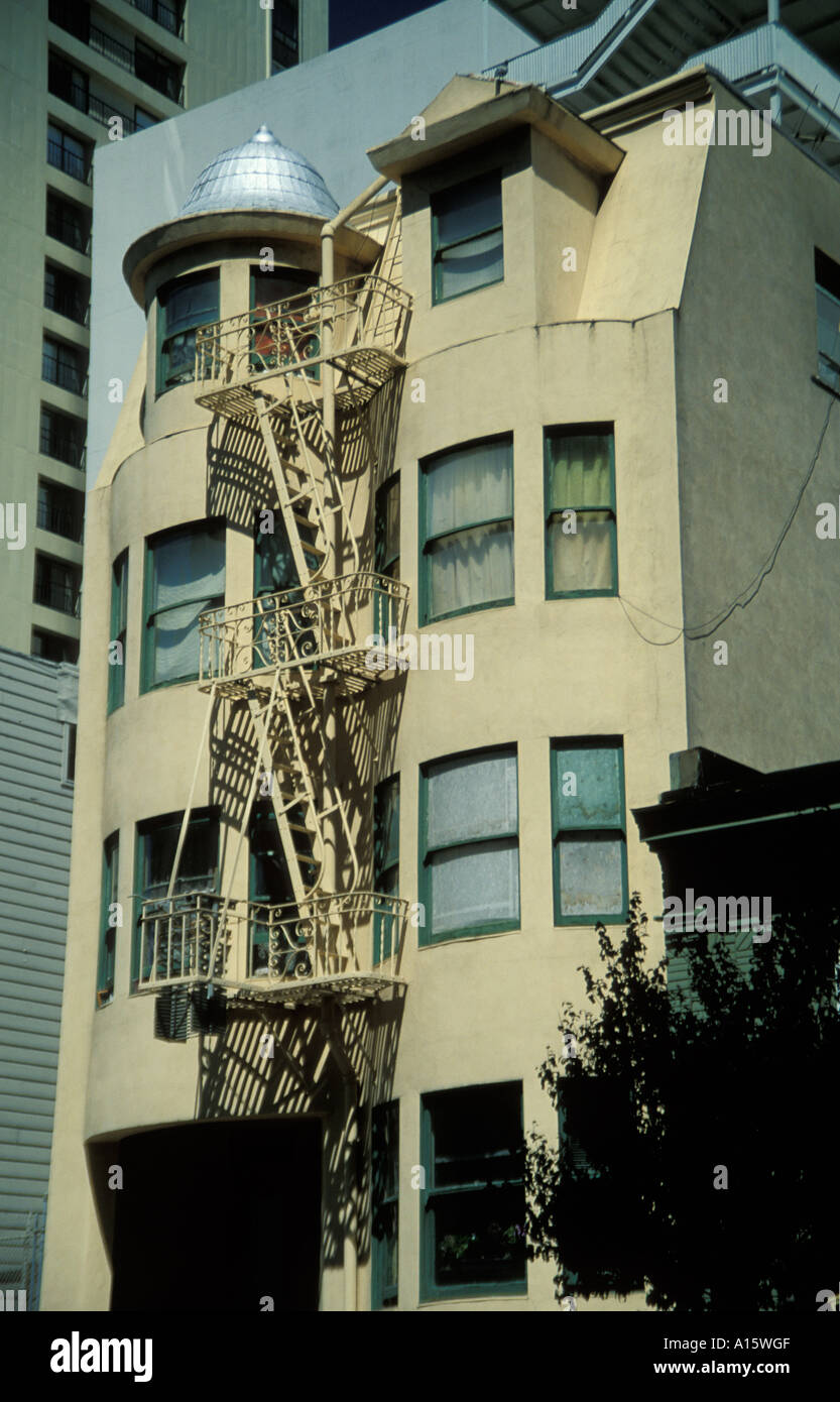 House with 'Fire Staircase' on Nob Hill in San Francisco USA Stock Photo