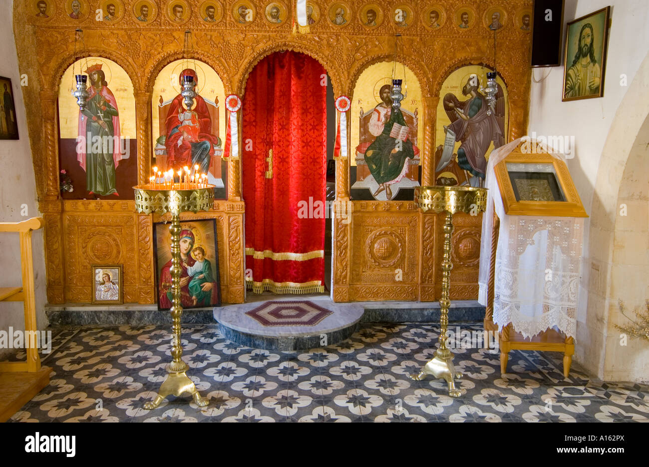 Interior Of The Old Greek Orthodox Chapel Crete Greece Stock