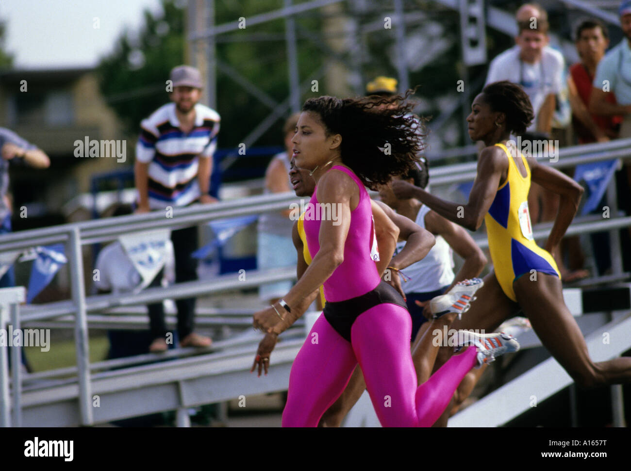 Digital stock image of Florence Griffith Joyner running in track meet