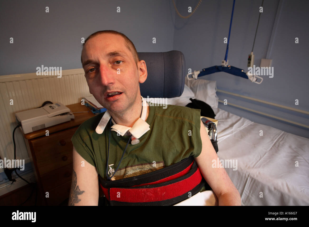 Colour portrait of male patient suffering from multiple sclerosis, in ...
