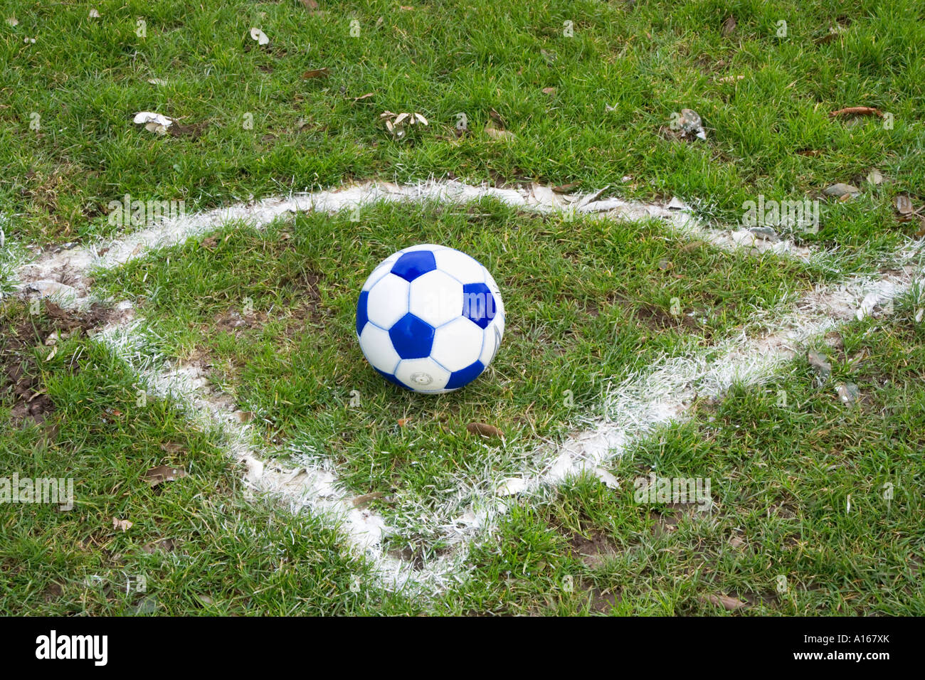 Ball in corner kick area of soccer pitch Stock Photo Alamy